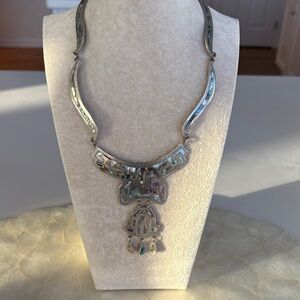 Silver Necklace with Intricate abalone Design alpaca mexico